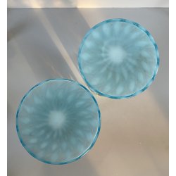 COPPIA VASO VITTORIANO VETRO OPALINO AZZURRO DECORO PAESAGGIO BOSCHIVO COROLLA