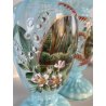 COPPIA VASO VITTORIANO VETRO OPALINO AZZURRO DECORO PAESAGGIO BOSCHIVO COROLLA