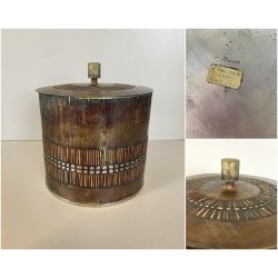 CONTENITORE  BRUTALISTA Celeste Gallinaro METALLO MARTELLATO COPERCHIO '60