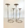 COPPIA PORTACANDELE MODERNISTA CANDELABRO ARGENTATO MID CENTURY MODERN '50