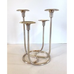 COPPIA PORTACANDELE MODERNISTA CANDELABRO ARGENTATO MID CENTURY MODERN '50