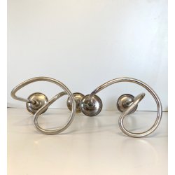 COPPIA PORTACANDELE MODERNISTA CANDELABRO ARGENTATO MID CENTURY MODERN '50
