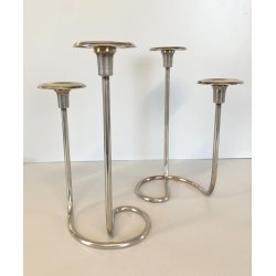 COPPIA PORTACANDELE MODERNISTA CANDELABRO ARGENTATO MID CENTURY MODERN '50