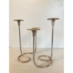 COPPIA PORTACANDELE MODERNISTA CANDELABRO ARGENTATO MID CENTURY MODERN '50