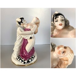 SCULTURA STATUINA CERAMICA POLICROMA Fabris PIERROT DONNA NUDO EROTICO ART DECO