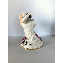 SCULTURA STATUINA CERAMICA POLICROMA Fabris PIERROT DONNA NUDO EROTICO ART DECO