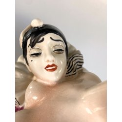 SCULTURA STATUINA CERAMICA POLICROMA Fabris PIERROT DONNA NUDO EROTICO ART DECO