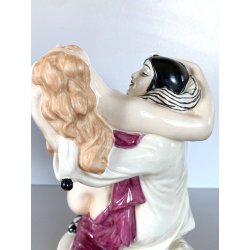 SCULTURA STATUINA CERAMICA POLICROMA Fabris PIERROT DONNA NUDO EROTICO ART DECO