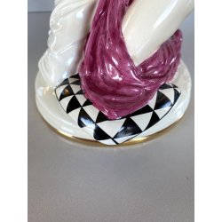 SCULTURA STATUINA CERAMICA POLICROMA Fabris PIERROT DONNA NUDO EROTICO ART DECO