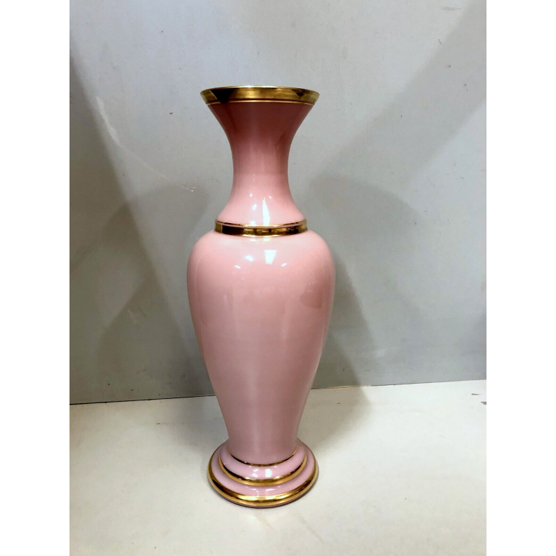 VASO VINTAGE VETRO Murano F.lli Ferro ANFORA ROSA OPALINE ORO NEOCLASSICO 40cm/h