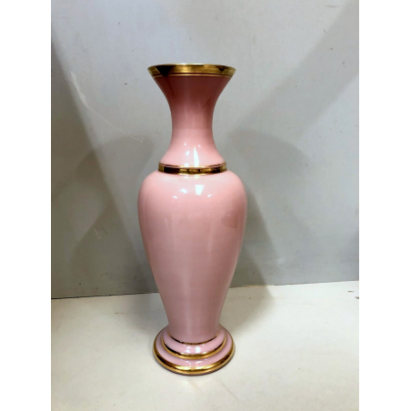 VASO VINTAGE VETRO Murano F.lli Ferro ANFORA ROSA OPALINE ORO NEOCLASSICO 40cm/h