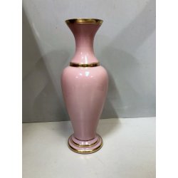 VASO VINTAGE VETRO Murano F.lli Ferro ANFORA ROSA OPALINE ORO NEOCLASSICO 40cm/h