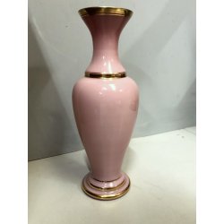VASO VINTAGE VETRO Murano F.lli Ferro ANFORA ROSA OPALINE ORO NEOCLASSICO 40cm/h