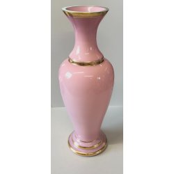 VASO VINTAGE VETRO Murano F.lli Ferro ANFORA ROSA OPALINE ORO NEOCLASSICO 40cm/h