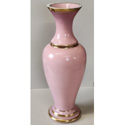 VASO VINTAGE VETRO Murano F.lli Ferro ANFORA ROSA OPALINE ORO NEOCLASSICO 40cm/h
