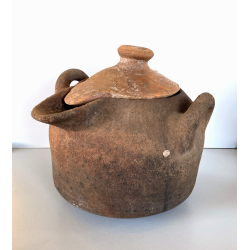 ANTICA OLLA TERRACOTTA VASO BIANSATO con COPERCHIO BERBERO OTTOMANO XIX sec