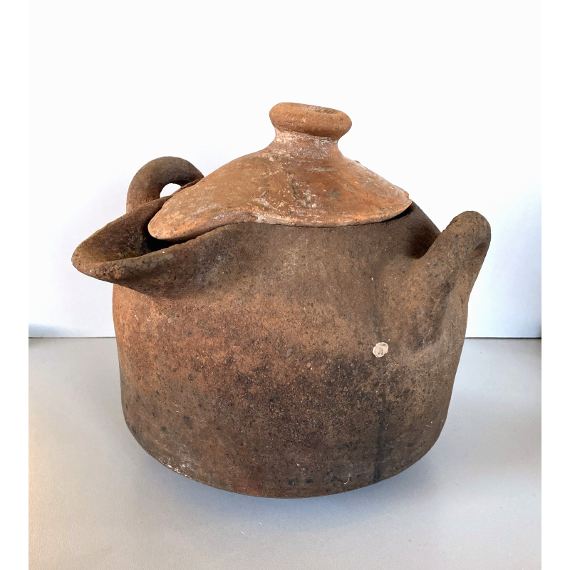 ANTICA OLLA TERRACOTTA VASO BIANSATO con COPERCHIO BERBERO OTTOMANO XIX sec