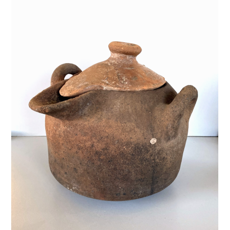 ANTICA OLLA TERRACOTTA VASO BIANSATO con COPERCHIO BERBERO OTTOMANO XIX sec