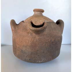 ANTICA OLLA TERRACOTTA VASO BIANSATO con COPERCHIO BERBERO OTTOMANO XIX sec