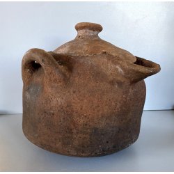ANTICA OLLA TERRACOTTA VASO BIANSATO con COPERCHIO BERBERO OTTOMANO XIX sec
