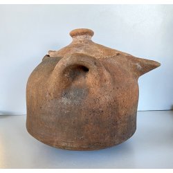 ANTICA OLLA TERRACOTTA VASO BIANSATO con COPERCHIO BERBERO OTTOMANO XIX sec