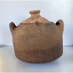 ANTICA OLLA TERRACOTTA VASO BIANSATO con COPERCHIO BERBERO OTTOMANO XIX sec