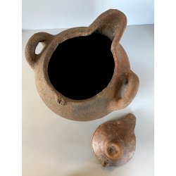 ANTICA OLLA TERRACOTTA VASO BIANSATO con COPERCHIO BERBERO OTTOMANO XIX sec