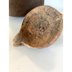 ANTICA OLLA TERRACOTTA VASO BIANSATO con COPERCHIO BERBERO OTTOMANO XIX sec