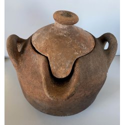 ANTICA OLLA TERRACOTTA VASO BIANSATO con COPERCHIO BERBERO OTTOMANO XIX sec