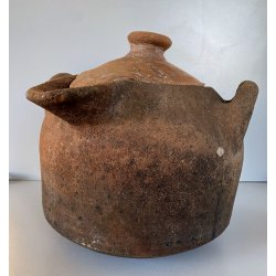 ANTICA OLLA TERRACOTTA VASO BIANSATO con COPERCHIO BERBERO OTTOMANO XIX sec