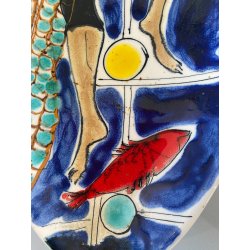 PIATTO OVALE da PARETE Stile Elio Schiavon CERAMICA SMALTATA DECORO PESCATORE