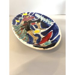 PIATTO OVALE da PARETE Stile Elio Schiavon CERAMICA SMALTATA DECORO PESCATORE