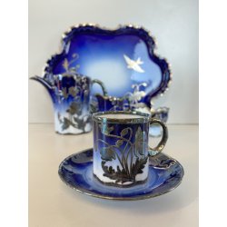 SET CAFFE PORCELLANA Rosenthal BLU COBALTO DECORO LIBERTY SILVER OVERLAY DANNI