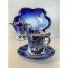 SET CAFFE PORCELLANA Rosenthal BLU COBALTO DECORO LIBERTY SILVER OVERLAY DANNI