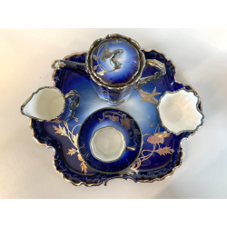 SET CAFFE PORCELLANA Rosenthal BLU COBALTO DECORO LIBERTY SILVER OVERLAY DANNI