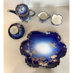 SET CAFFE PORCELLANA Rosenthal BLU COBALTO DECORO LIBERTY SILVER OVERLAY DANNI