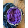 BORSETTA BORSA POCHETTE VITTORIANA SETA NERA E VIOLA CHIUSURA METALLO INTARSIATO