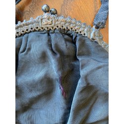 BORSETTA BORSA POCHETTE VITTORIANA SETA NERA E VIOLA CHIUSURA METALLO INTARSIATO