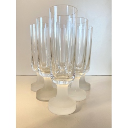 SET 6 BICCHIERI FLUTE CHAMPAGNE CRISTALLO VINTAGE BASE SATINATA FROSTED ANNI '70