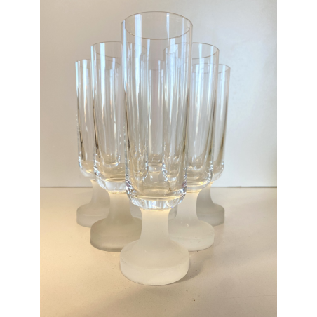 SET 6 BICCHIERI FLUTE CHAMPAGNE CRISTALLO VINTAGE BASE SATINATA FROSTED ANNI '70