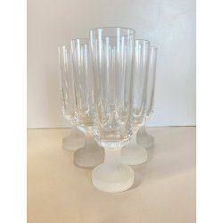 SET 6 BICCHIERI FLUTE CHAMPAGNE CRISTALLO VINTAGE BASE SATINATA FROSTED ANNI '70
