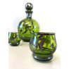 ANTICO SET LIQUORE ROSOLIO DECANTER 6 PERS. VETRO MURANO DECORO SILVER OVERLAY