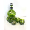 ANTICO SET LIQUORE ROSOLIO DECANTER 6 PERS. VETRO MURANO DECORO SILVER OVERLAY