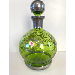 ANTICO SET LIQUORE ROSOLIO DECANTER 6 PERS. VETRO MURANO DECORO SILVER OVERLAY