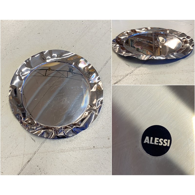 VASSOIO ACCIAIO INOX DESIGN  Lluis Clotet PER ALESSI "Foix" ø 44 cm VINTAGE TRAY