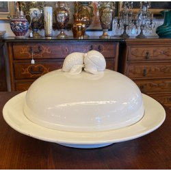 GRANDE CENTROTAVOLA COPERCHIO CERAMICA Bassano SMALTO BIANCO DECORO FRUTTA ø48cm