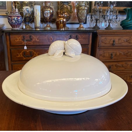 GRANDE CENTROTAVOLA COPERCHIO CERAMICA Bassano SMALTO BIANCO DECORO FRUTTA ø48cm