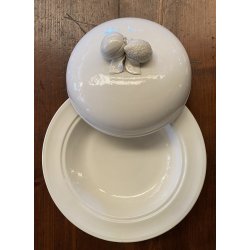 GRANDE CENTROTAVOLA COPERCHIO CERAMICA Bassano SMALTO BIANCO DECORO FRUTTA ø48cm