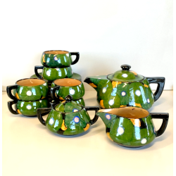 ANTICO SERVIZIO Te CAFFè 6 Pers. ART DECO' CERAMICHE Ribassanelli ROMA VERDE '30