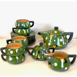 ANTICO SERVIZIO Te CAFFè 6 Pers. ART DECO' CERAMICHE Ribassanelli ROMA VERDE '30